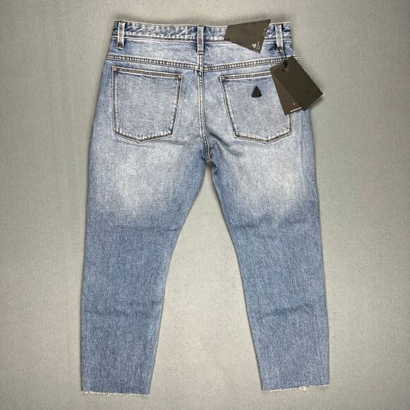 Abrand Jeans Mens 32 Relaxed Slim Taper Ankle Cropped Blue Denim Raw Hem NWT - Picture 2 of 11